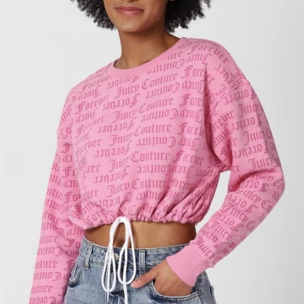 JUICY COUTURE x F21 • Pink Logo Print Long Sleeve Cropped Tie Sweatshirt, M - Picture 16 of 16